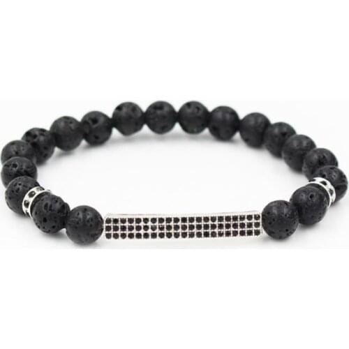 8mm dh4 gold silver Copper cz zircon cubic zirconia elastic adjusted black stone volcanic lava tube Bracelet Bangles