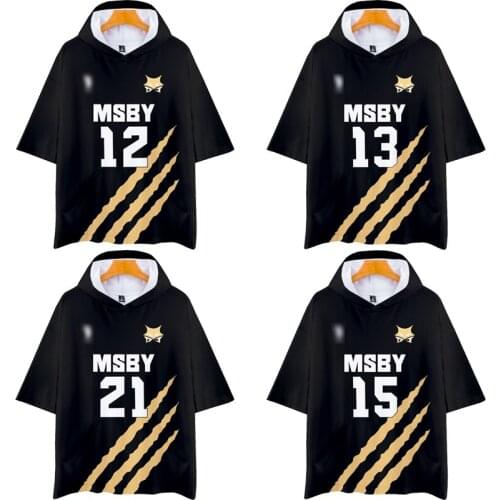 Anime Haikyuu!! MSBY Cosplay Costume Black Jackals Hinata Shoyo Number 21 Hooded T-shirt Miya Atsumu Kiyoomi Sakusa Casual Tops