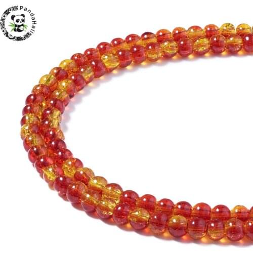 Jewelry DIY Beads Crackle Glass Beads Strand, Round, Tomato, 6mm, Hole: 1.3~1.6mm; about 133pcs/strand, 31.4"