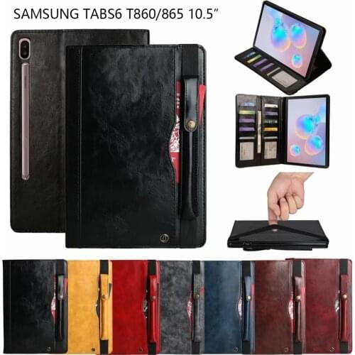 PU Leather Card Wallet Fundas Case For Samsung Galaxy Tab S6 10.5" T860 T865 Tablet Case Protective Shell KickStand Filp Cover