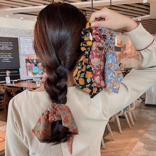Floral headband retro French Korean ins tie head rubber band head rope net red ribbon silk hair ring headdress hair accessories