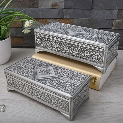European antique tin metal jewelry box Cotton swab boxcotton pad holder container box storage bins table organizer Z164