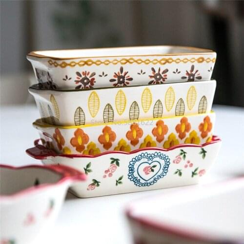 Ceramic Baking Dish Roasting Lasagna Pan Rectangular Dish Bakeware Pan With Handle Oven Kitchen Baking Tool