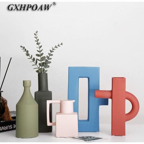 Nordic Minimalist Ceramic Vase Ornaments Dried Flower Flower Arrangement Creative Art Living Room TV Cabinet Desktop Decoration