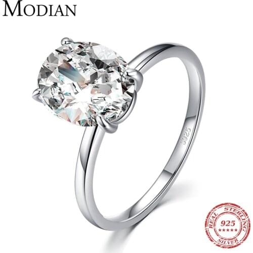 Modian Basic 925 Sterling Silver Big Luxury Oval Cut Clear Zirconia Finger Ring For Women Engagement Wedding Band Promise Ring