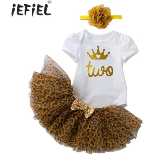 Baby Girls Clothes Set 2nd Birthday Outfits Infant Bodysuit 1st Party Leopard Tutu Skirt Pettiskirt Headband 3PCS Suit For Baby