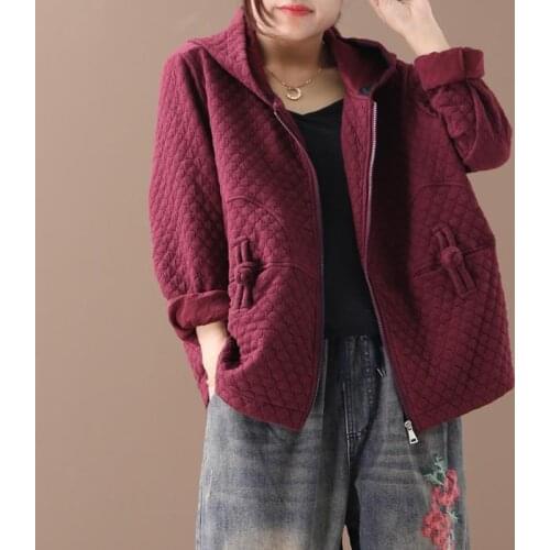 Hooded Jacket Women Autumn Winter Loose Casual Coats New 2020 Vintage Style Solid Color Female Cotton Outerwear Coats P1282