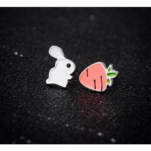 Cute Carrot & White Bunny Rabbit Stud Earrings Creative Cartoon Earrings Gifts for Children Girls Animal Jewelry