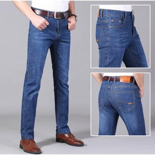 Business Jeans Office New Style Blue Jeans Man Jeans Smart Casual Work Clothes Men Denim High Quality Summer Lightweight Pants