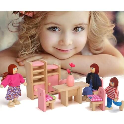 Dollhouse Families Set Simulation Furniture Toys Playing House Miniature Wooden Children Portable Interactive Present