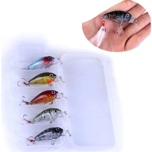 5pcs/box Hard Plastic Fishing Lure Kit Artificial Small Crank Bait With Hooks 4cm 3.4g 3D Eyes Fishing Wobblers In Box