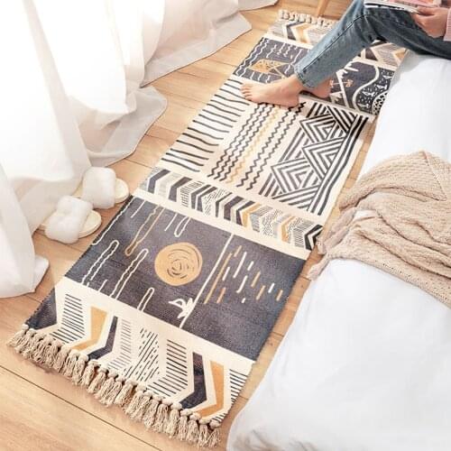 Floor Mat, Household Floral Print Carpet Tassel Footcloth Decorative Cloth for Bedroom Living Room
