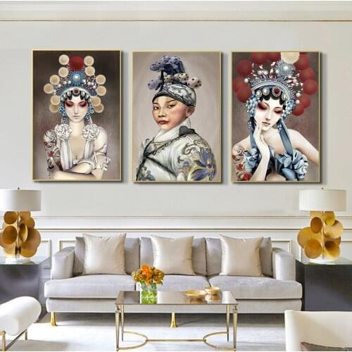 Peking Opera Role Player Figure Poster and Prints Chinese Style Canvas Paintings Modern Living Room Wall Art Pictures Pop Decor