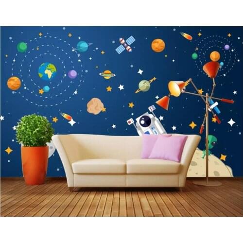 Custom mural 3d photo wallpaper Hand drawn cartoon cosmic starry spaceship home decor living room wallpaper for walls 3 d