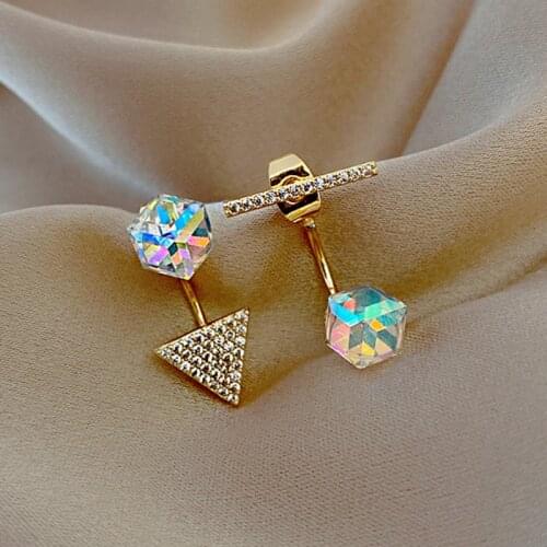 New Arrival Crystal Hyperbole Geometric Women Dangle Earrings Korean One Square Crystal Asymmetric Jewelry