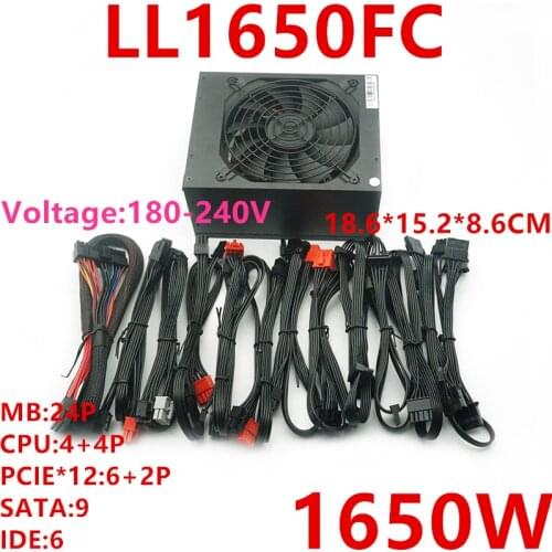 New PSU For Chain Force Cannon Full Module 90plus Gold Multiple Server Video Card Power Supply 1650W Power Supply LL1650FC