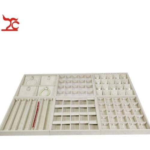 Wholesale 6Pcs/Lot Jewelry Display Tray Gray Velvet Jewelry Ring Earring Necklace Bangle Storage Organizer Box Case 23*23*3.5cm