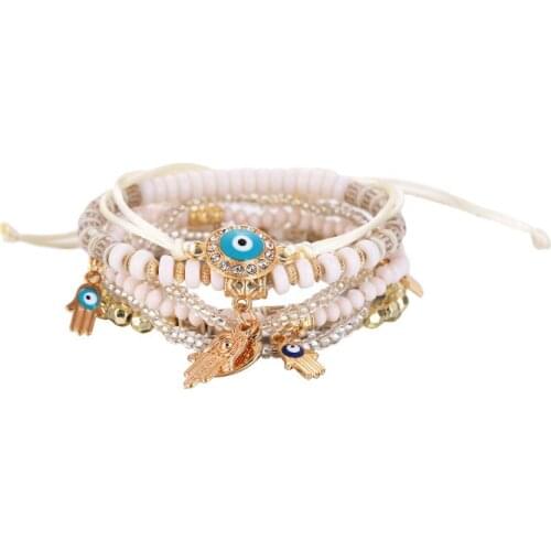 ORNAPEADIA New Bohemian Multilayer Bergamot Evil Eye Accessories Colorful Beaded Bracelet Temperament Bracelet Wholesale