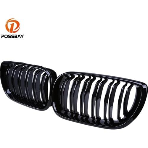 POSSBAY Front Bumper Center Grilles for BMW 3-Series E46 320i/325i/325xi/330d Sedan 2001-2005 Facelift Gloss Black Hood Grills