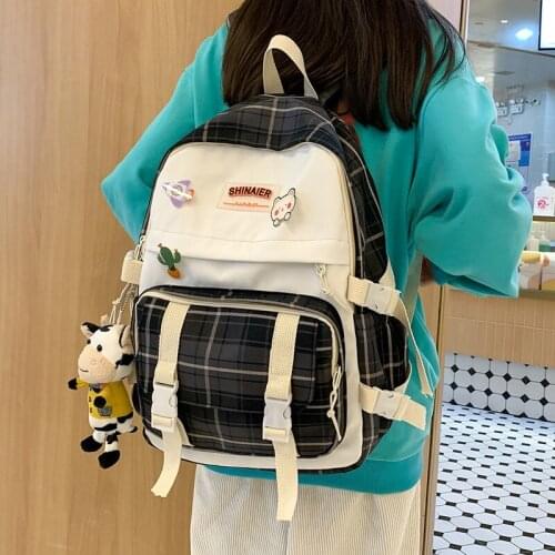 Fashion Simple Lattice Womens Backpack Nylon Large Capacity Waterproof School Bags For Girls Knapsack