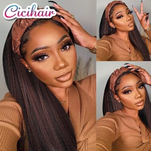 Synthetic headband wig Women Long Silky Yaki Straight Natural Black Wigs For High Temperature Fiber Use Daily Lolita 24inch
