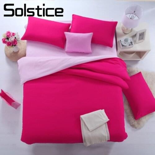 Solstice Home Textile Solid Rose Red Pink Bedding Set Kid Adult Woman Girl Bed Linen Queen Duvet Cover Pillowcase Bed Flat Sheet