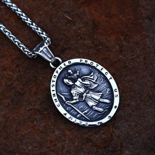 Steel soldier Saint Christopher Medal Pendant Catholic Protection religious Charm DIY Men Pendant Necklace Jewelry