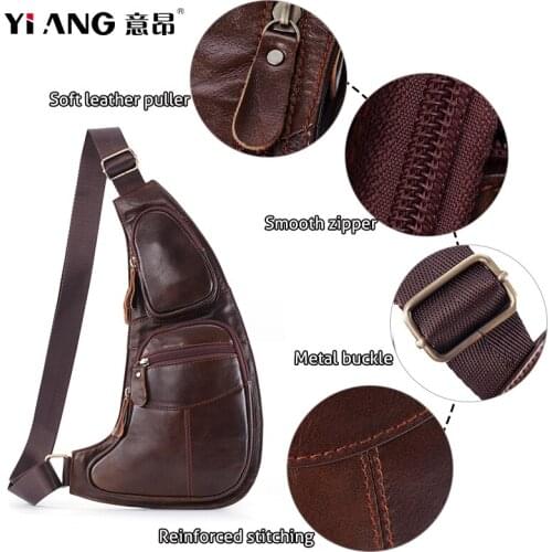 Men Genuine Cowhide Leather Cross Body Bag Travel Single Messenger Shoulder Bags First Layer Cowhide Retro Male Sling Chest Pack