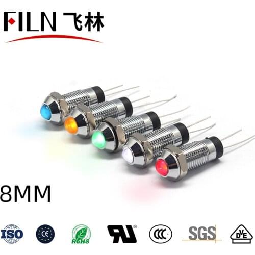 FILN 8mm 12v 24v 110v 220v metal indicator light custom led Acoustic effector led signal lamp without wire