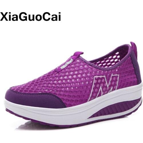 Summer Womens Casual Shoes Breathable Sneakers Height Increasing Women Loafers Big Size Platform Wedges Mesh Walking Flats