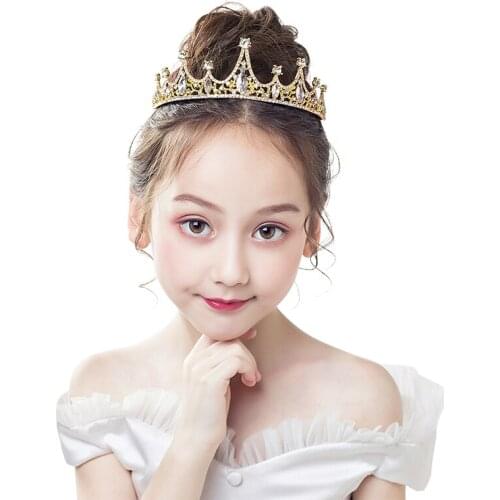 Gorgeous Crystal Princess Flower Girls Tiara Gold Hair Tiara for Girls Wedding Party Prom Retro Vintage Rhinestone Crown