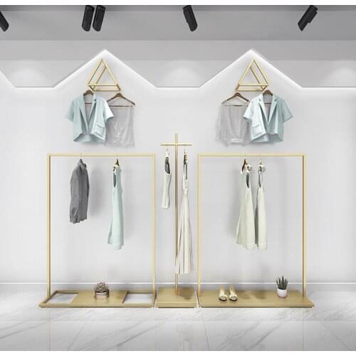 Ins style clothing store display rack floor type gold clothes rack