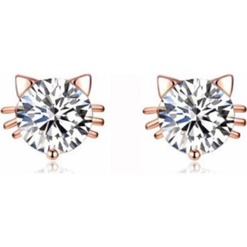 Fashion 925 Silver Cute Cat Ear Stud Earring With White Crystal Zircon Stone Earrings Jewelry For Girl Women Birthday Gifts