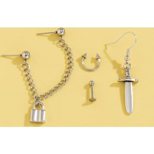 Personality Geometric Trendy Female Alloy Lock Stud Earrings Retro Simple Stainless Steel Piercing Jewelry Female Wedding Gifts