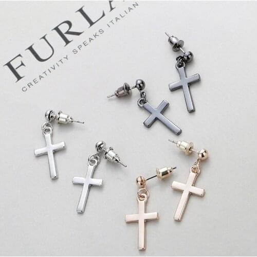Fashion Cross Pendant Cartilage Drop Dangle Earrings Punk Jewelry for Cool Women Girl Friendship Gifts