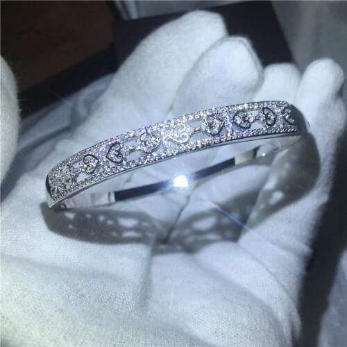 Heart to Heart Bangle 5A cubic zirconia White Gold Filled Engagement Wedding Bangles Bracelets for women Bridal Jewelry B5