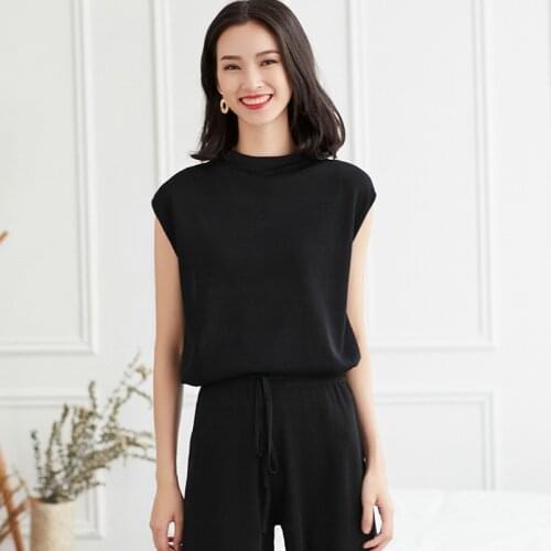 2019 summer new style collar ice silk sweater womens sleeveless thin bottoming shirt temperament slim pullover shirt
