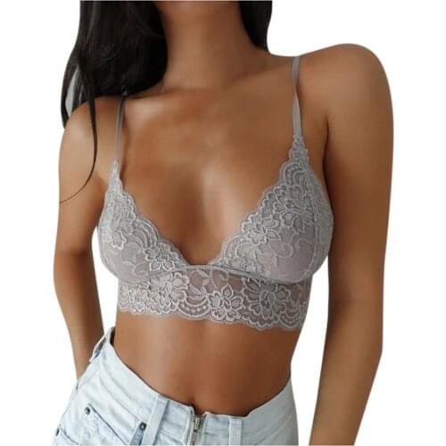 Womens Underwear Floral Print Lace Bra Sexy Lingerie Plus Size Sexy V-neck Lace Bra Vest Crop Lenceria Sensual Mujer Camisole