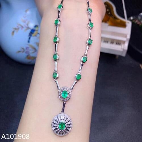 KJJEAXCMY boutique jewelry 925 sterling silver inlaid Natural emerald pendant ladies necklace supports inspection beautiful