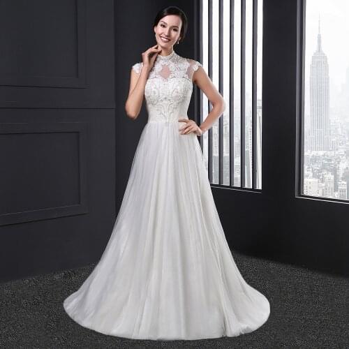 SLJ004 high neck robe de soiree longue mariage vintage a line wedding dress crystal düğün parti elbise vestido de novia sencillo