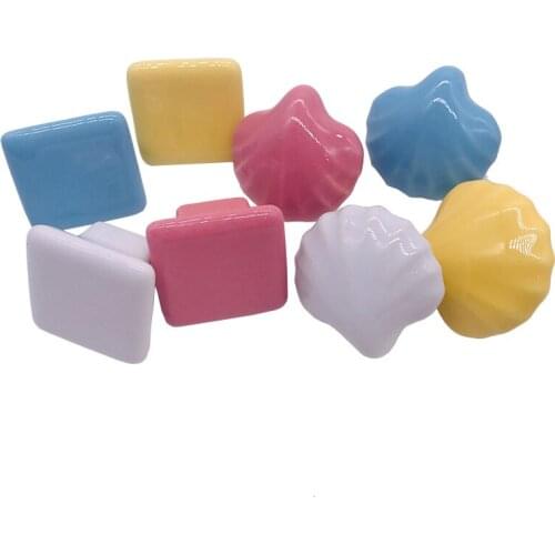 1pcs 33mm Modern Ceramic Drawer Shoe Cabinet Knobs Pulls White Blue Pink Yellow Shell Square Look kitchen cupboard door handles