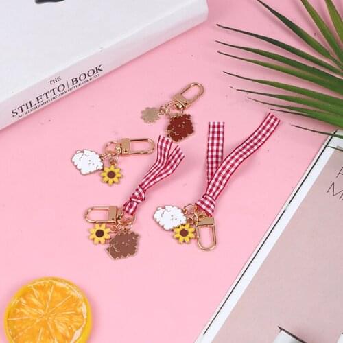 1Pc Cartoon Cute Cat Puppy Keychain Sun Flower Key Ring Chain Cute Charm Key Holder Fashion Trinket Bag Pendant Kids Gift