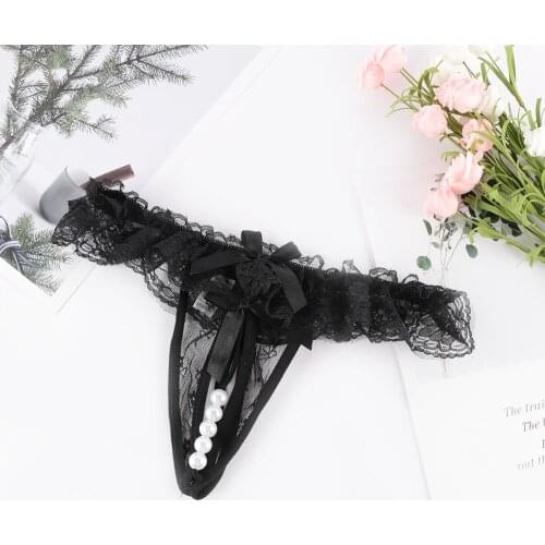 1pc Women Erotic Porn Sexy Lace Crotch Thong Mesh Pearl Massage Lady Sexy Temptation Pants 4 Colors