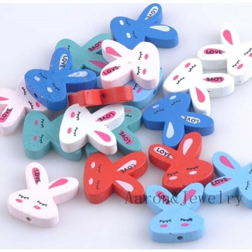 20pcs Multicolor Wooden Cute Rabbit Spacer Beads For Children Handmake 21X21mm MT1437X