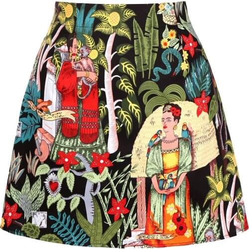 2021 Ladies Mini Skirts Womens faldas mujer moda 2021 Black Floral Print Summer Cotton Short Sexy A Line Skirts