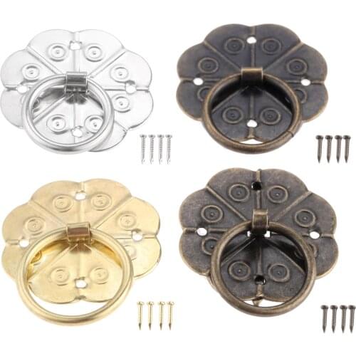 5pcs Ring Handle Flower Shape Pulls Antique Bronze Gold Silver Plum Round Knob 30mm/1.18inch Mini w/Nails Kitchen Accessories