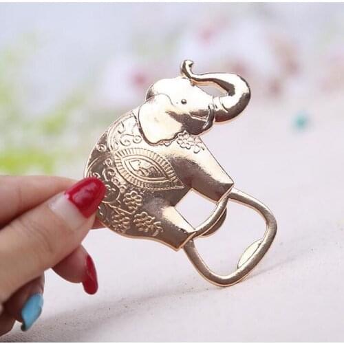 50pcs Unique Alloy Metal Lucky Golden Elephant Beer Bottle Opener for Groom Wedding Favor And Gift Party Return Present ZA1336