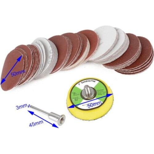 60pcs 2inch 50mm 100/240/600/800/1000/2000 Grits Sanding Disc Loop Sanding Pad with 3mm Shank For Polishing Cleaning Tools
