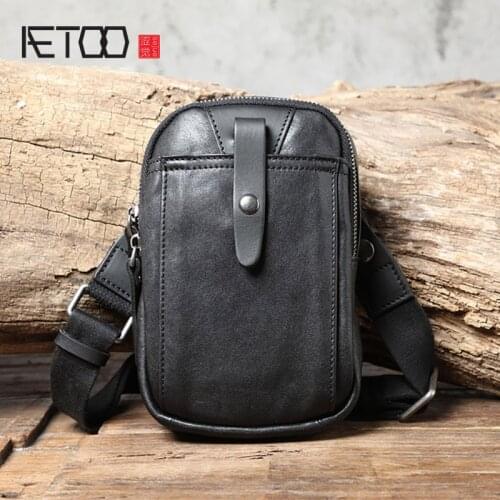 AETOO Simple top layer cowhide mini crossbody bag, leather shoulder bag, mens trendy waist bag