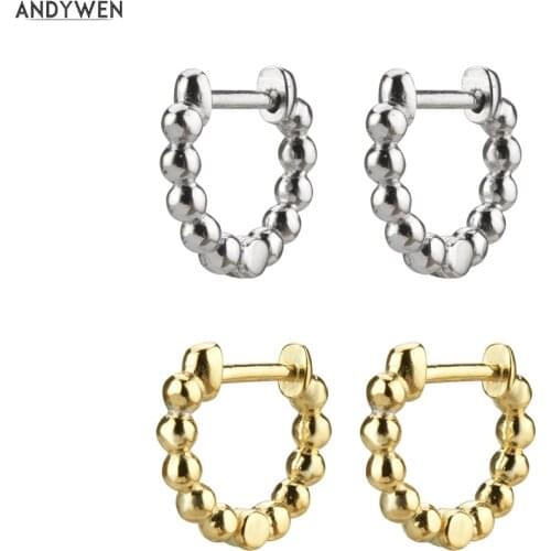ANDYWEN 925 Sterling Silver Middle Huggies Hoops Earring Clips Round Ring Fashion Women 2019 Mini Loops Jewelry Best Gift